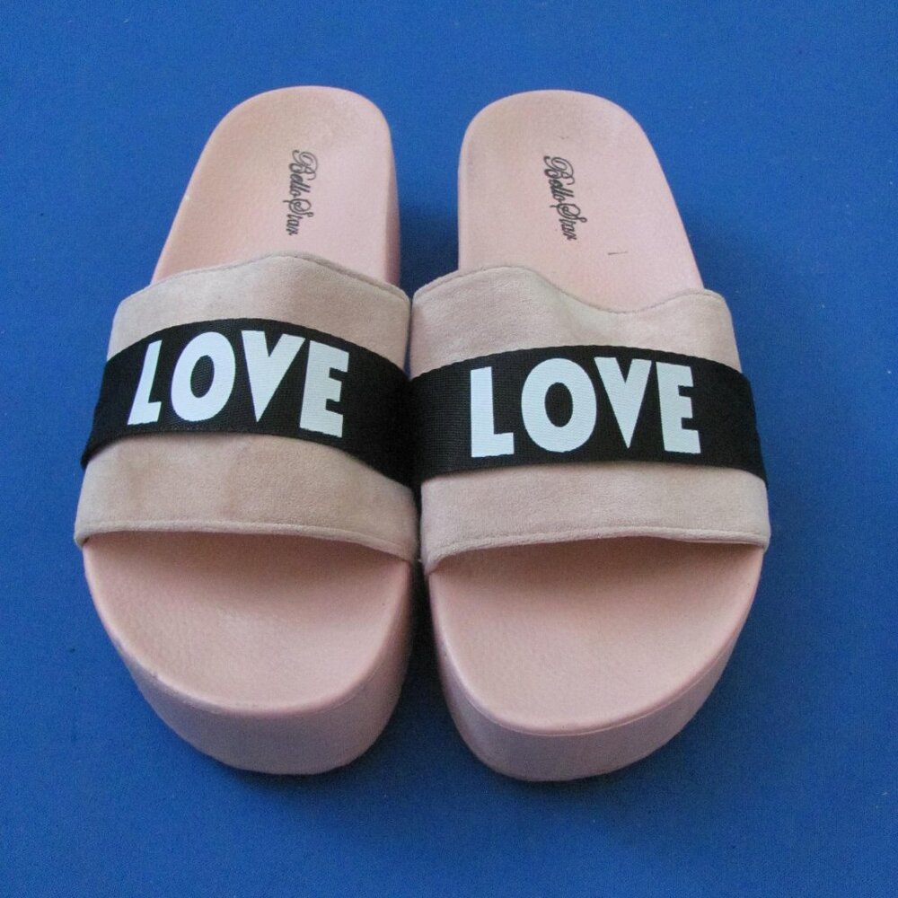 Bello Star Pink Love Flatform Platform Flat Slides Sandals Size 8.5